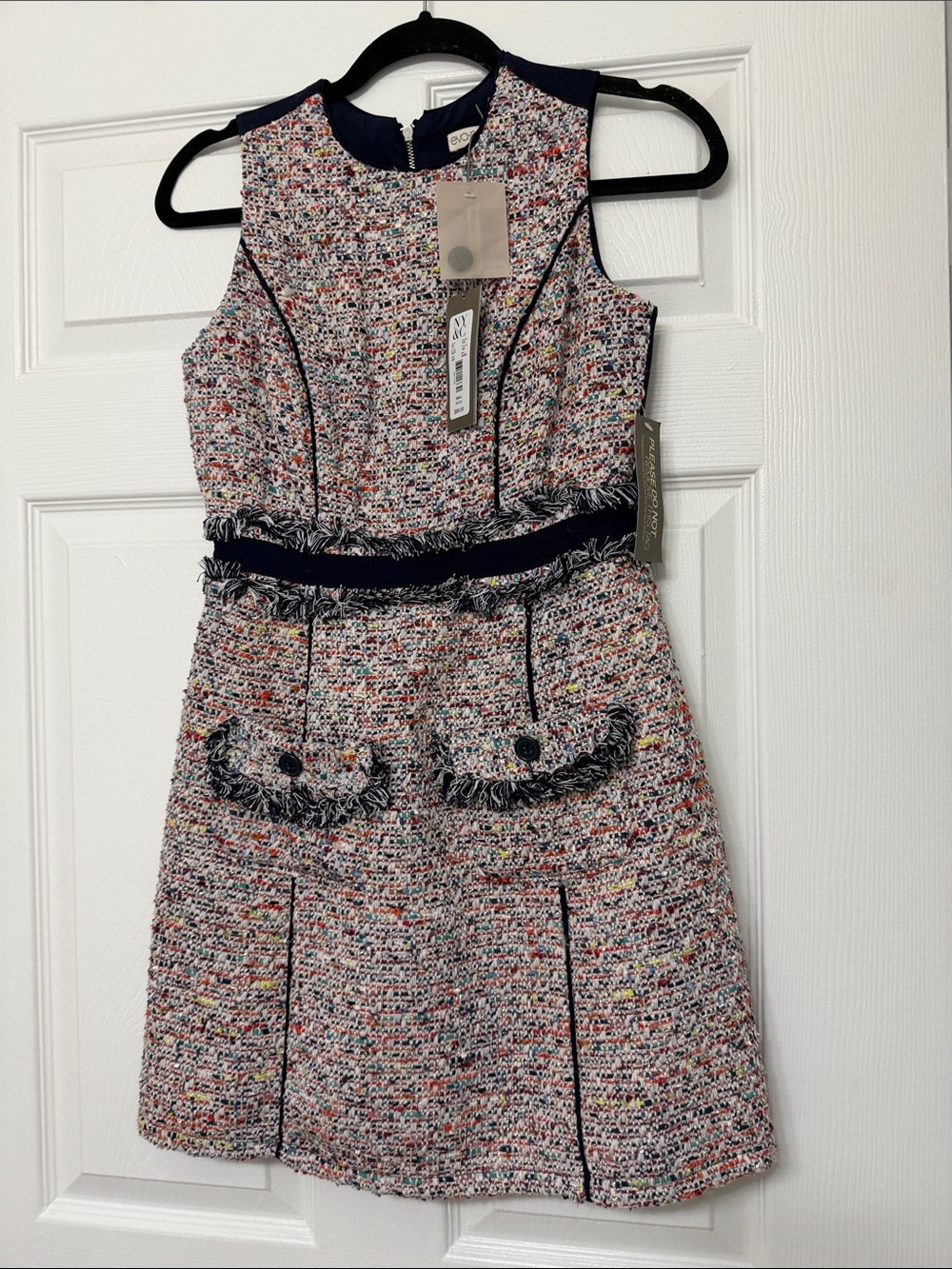 eva mendes for New York & Company Multicolor Tweed Dress with Navy Trim
